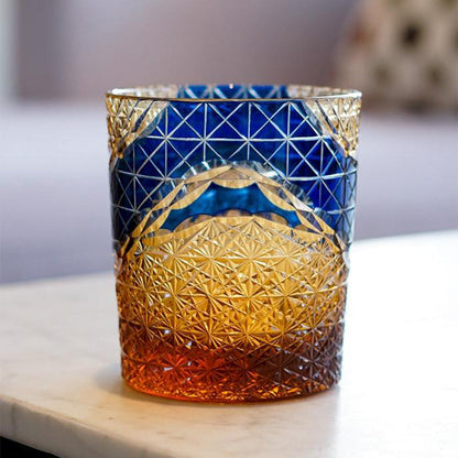 Edo Kiriko Whisky Glass Prism Chrysanthemum Amber 240ml