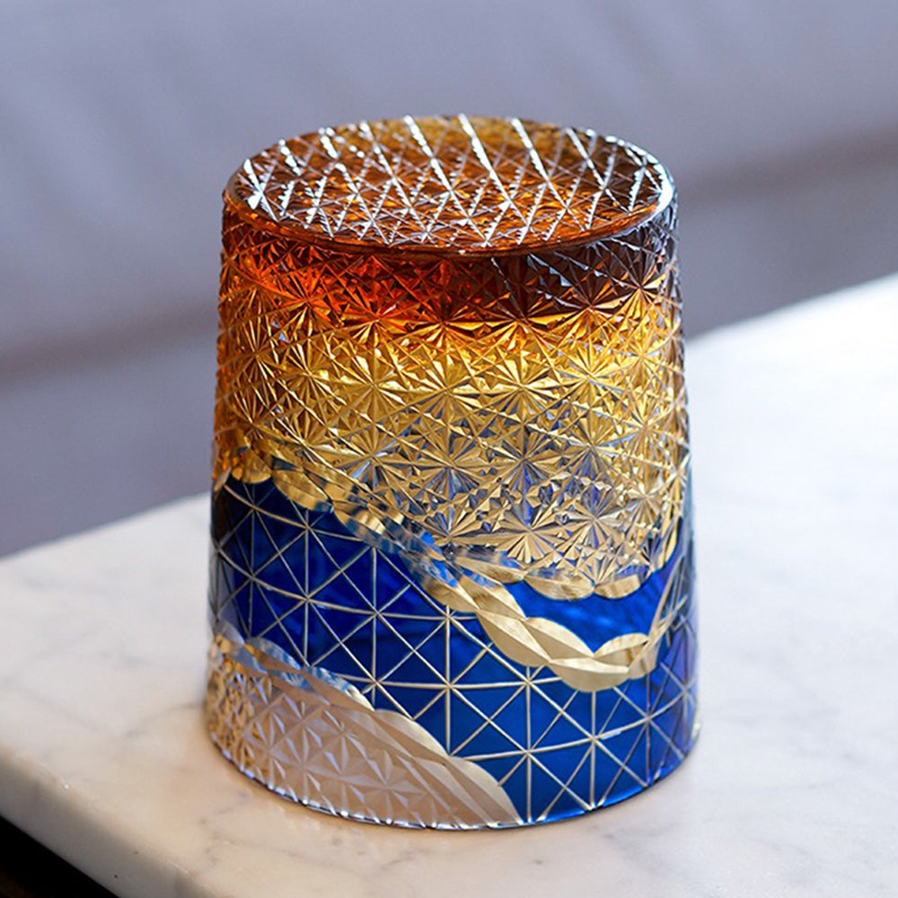 Edo Kiriko Whisky Glass Prism Chrysanthemum Amber 240ml