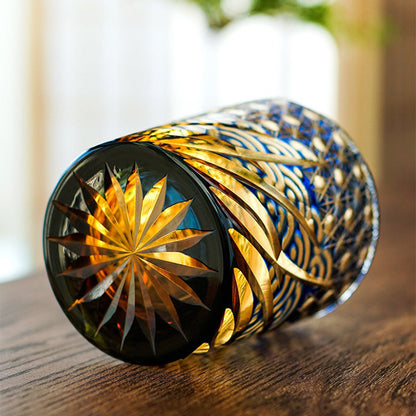 Edo Kiriko Amber Blue Whisky Glass Aokai Wave & Star