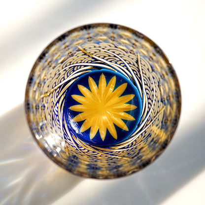 Edo Kiriko Amber Blue Whisky Glass Aokai Wave & Star