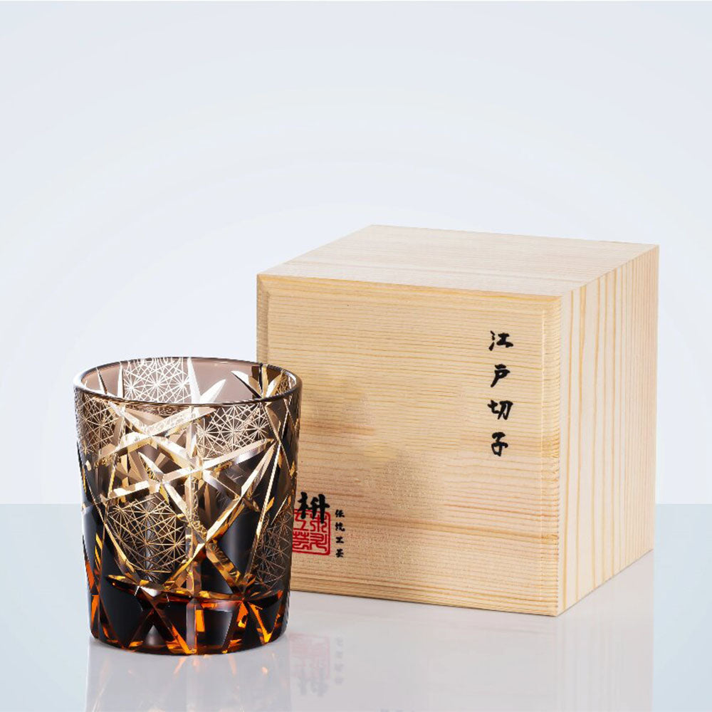 Edo Kiriko Lightning Whisky Glass – Amber Gold Cut
