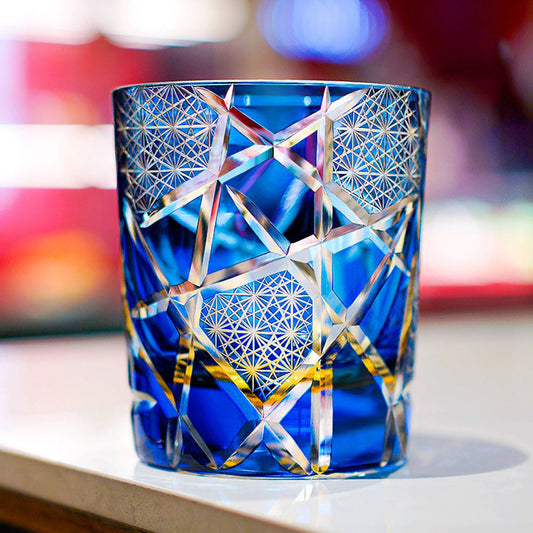 Edo Kiriko Lightning Whisky Glass – Amber Gold Cut