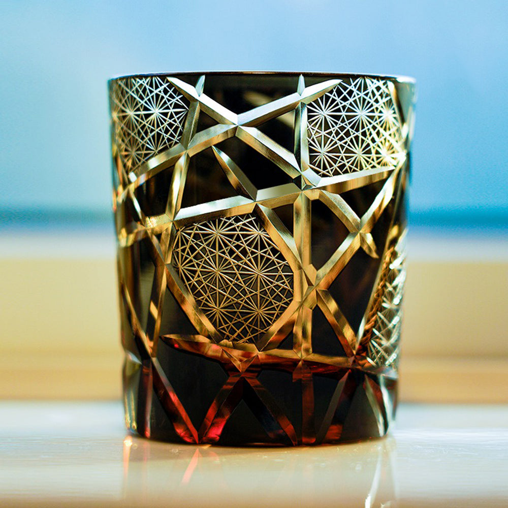 Edo Kiriko Lightning Whisky Glass – Amber Gold Cut