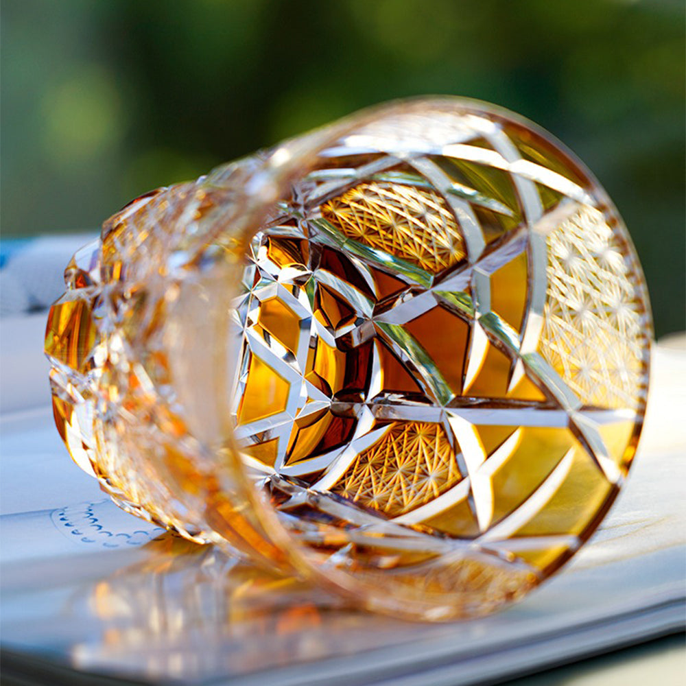 Edo Kiriko Lightning Whisky Glass – Amber Gold Cut