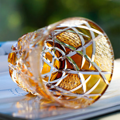 Edo Kiriko Lightning Whisky Glass – Amber Gold Cut