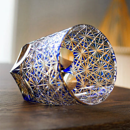 Edo Kiriko Whisky Glass Star Chrysanthemum Royal Blue 260ml