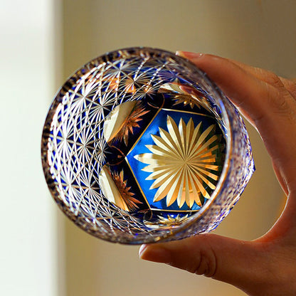 Edo Kiriko Whisky Glass Star Chrysanthemum Royal Blue 260ml
