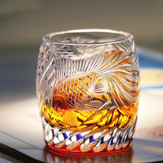 Edo Kiriko Koi Fish Whisky Glass – Amber Blue