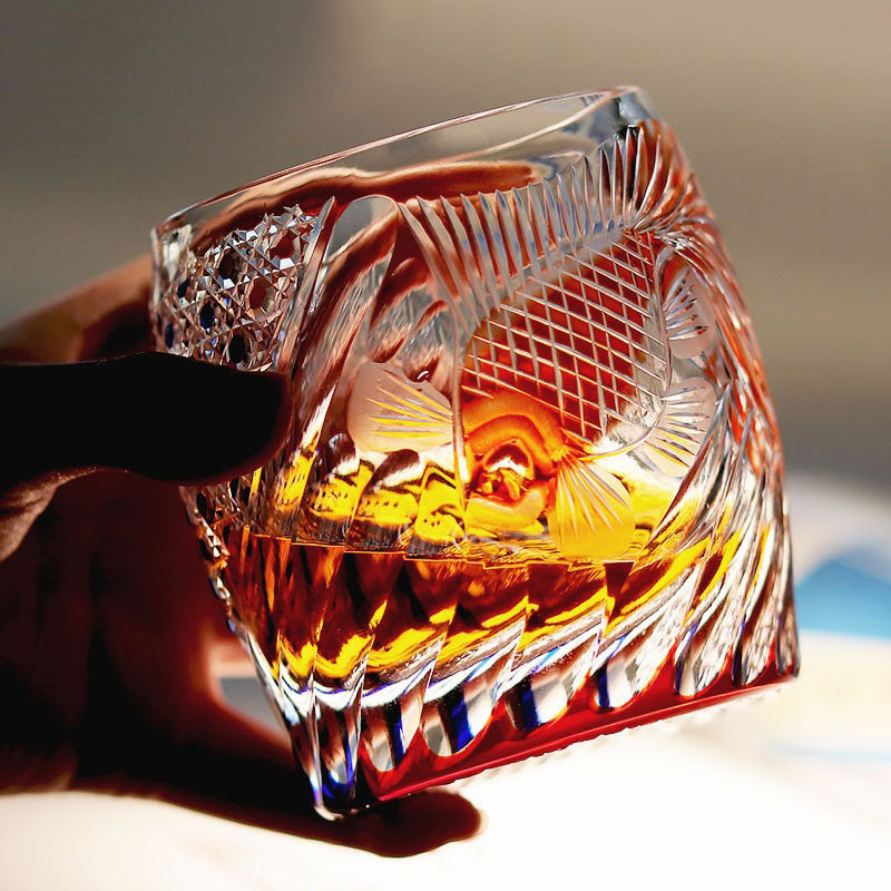 Edo Kiriko Koi Fish Whisky Glass – Amber Blue