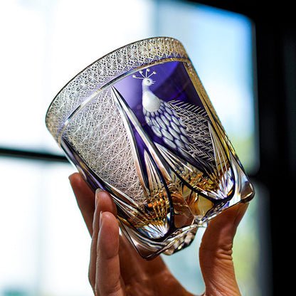 Edo Kiriko Whisky Glass Peacock Star Chrysanthemum 350ml