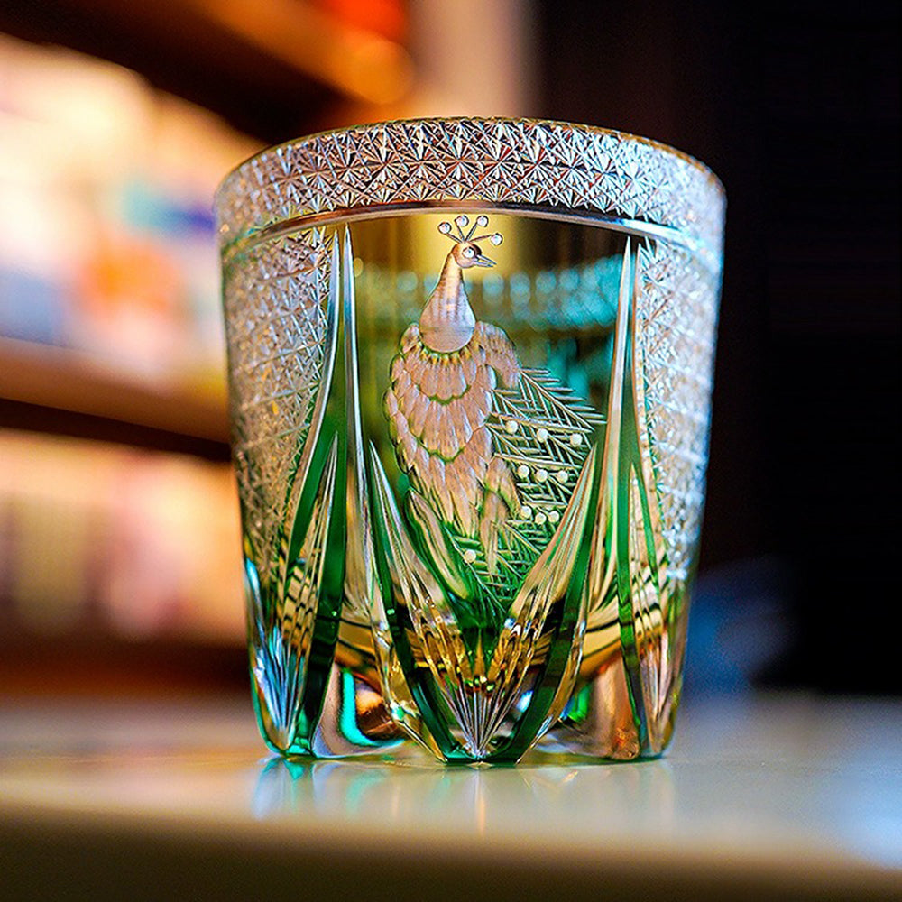 Edo Kiriko Whisky Glass Peacock Star Chrysanthemum 350ml