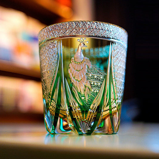 Edo Kiriko Whisky Glass Peacock Star Chrysanthemum 350ml