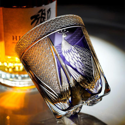 Edo Kiriko Whisky Glass Peacock Star Chrysanthemum 350ml