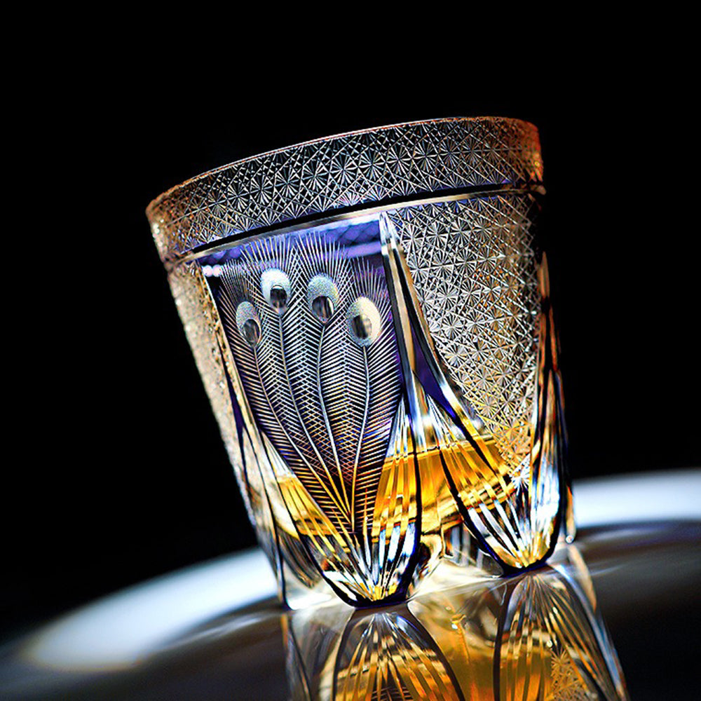 Edo Kiriko Whisky Glass Peacock Star Chrysanthemum 350ml