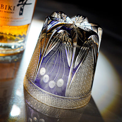 Edo Kiriko Whisky Glass Peacock Star Chrysanthemum 350ml