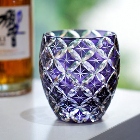 Edo Kiriko Whisky Glass Shippo Pattern Sapphire Blue 300ml