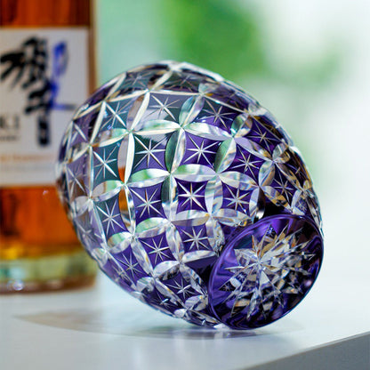 Edo Kiriko Whisky Glass Shippo Pattern Sapphire Blue 300ml