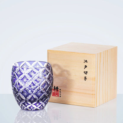 Edo Kiriko Whisky Glass Shippo Pattern Sapphire Blue 300ml