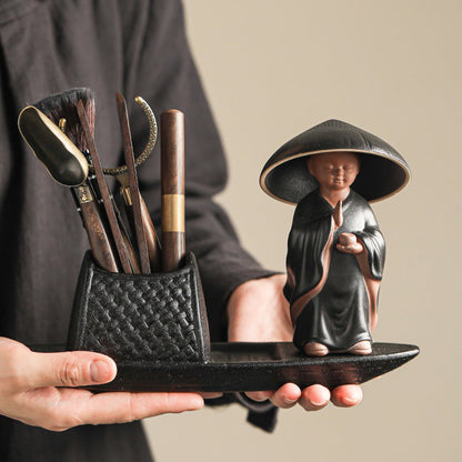Monk Tea Pet Boat Utensil Set | Ceramic Gongfu 7-Piece Zen