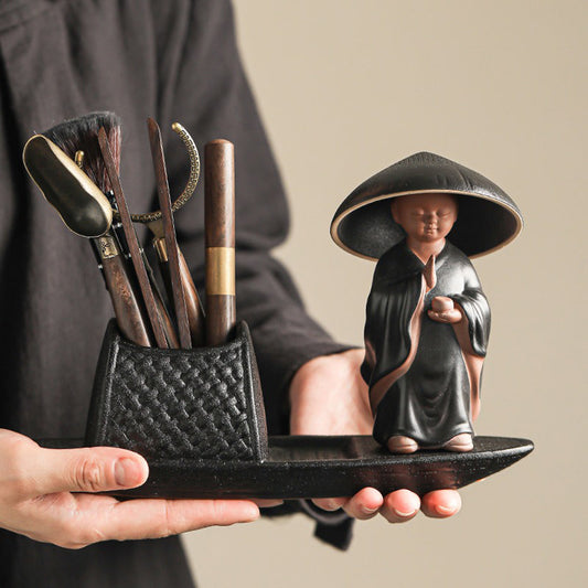 Monk Tea Pet Boat Utensil Set | Ceramic Gongfu 7-Piece Zen