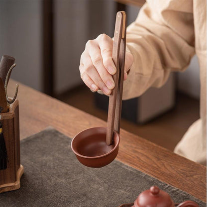 Walnut Wood Tea Utensils Set with 6 Coasters | Gongfu Tea Tools Kit Copper Accents