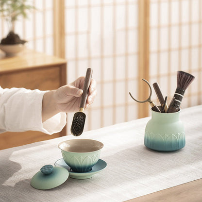 Ebony Tea Utensil Set — Six Gentlemen Lotus Holder
