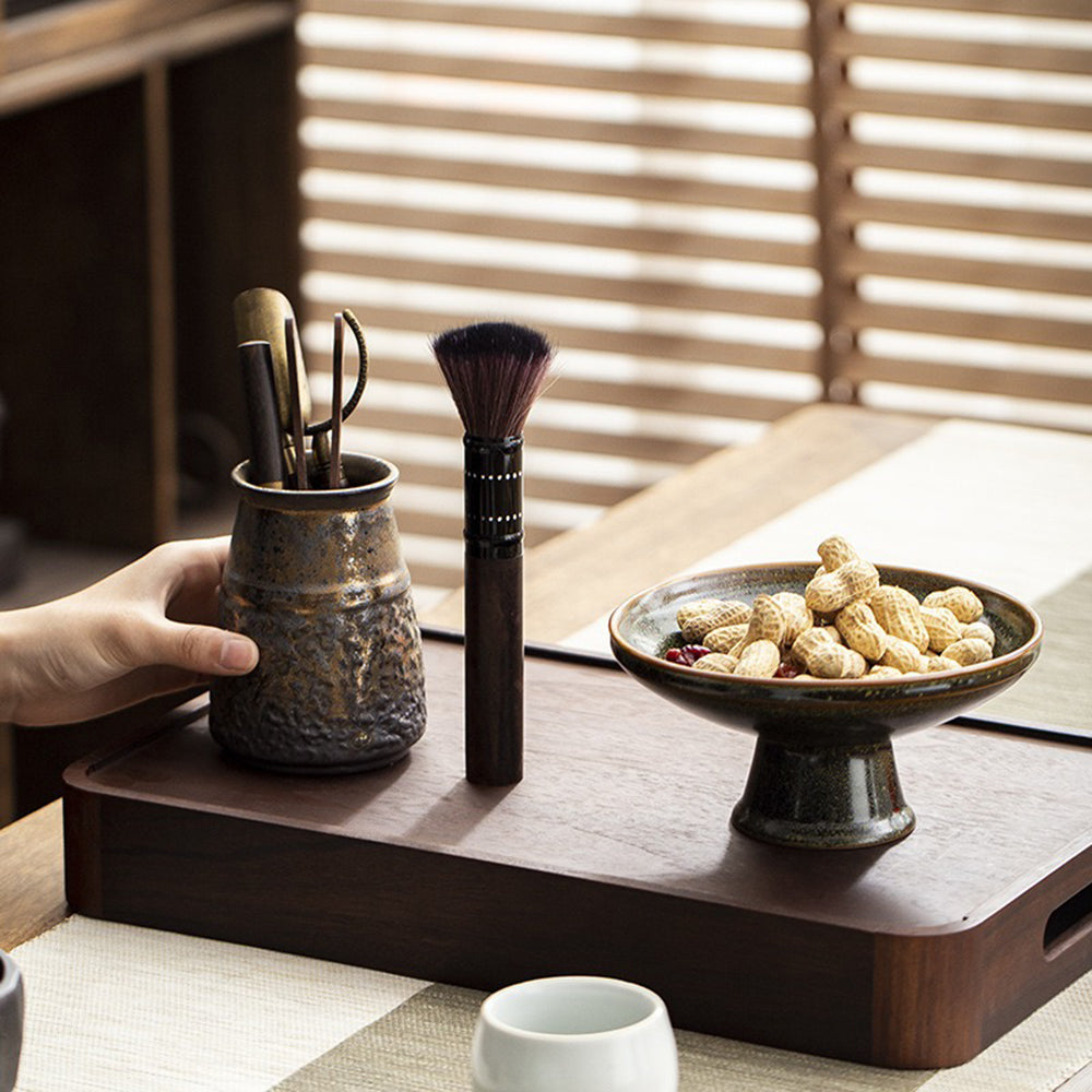 Kung Fu Tea Ceremony Set Ebony Wood Gilded Ceramic Holder