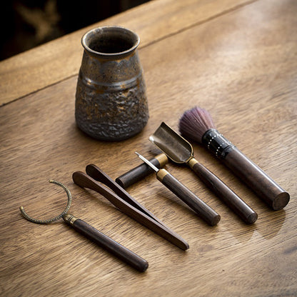Kung Fu Tea Ceremony Set Ebony Wood Gilded Ceramic Holder