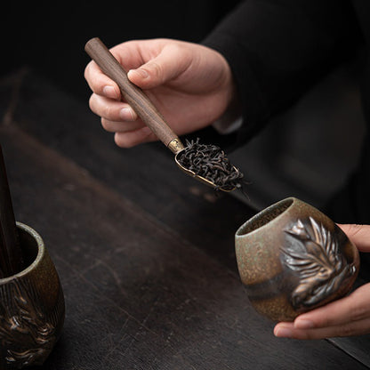 Tea Ceremony Set Ebony Wood Bronze Bifang Ceramic Holder