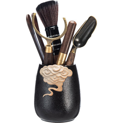 Tea Ceremony Tools Set — Ebony Copper & Cloud Ceramic