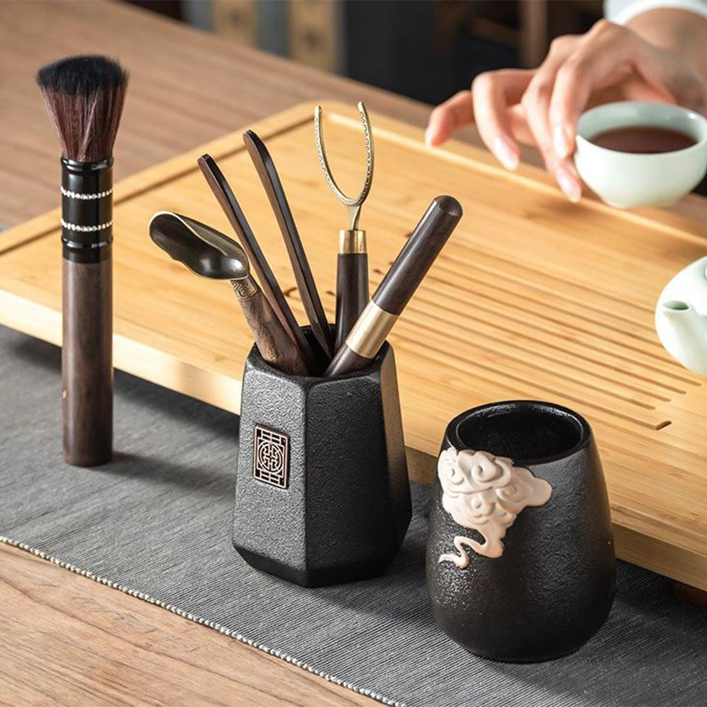 Tea Ceremony Tools Set — Ebony Copper & Cloud Ceramic
