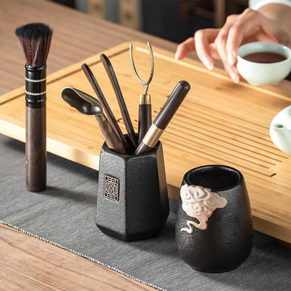 Tea Ceremony Tools Set — Ebony Copper & Cloud Ceramic