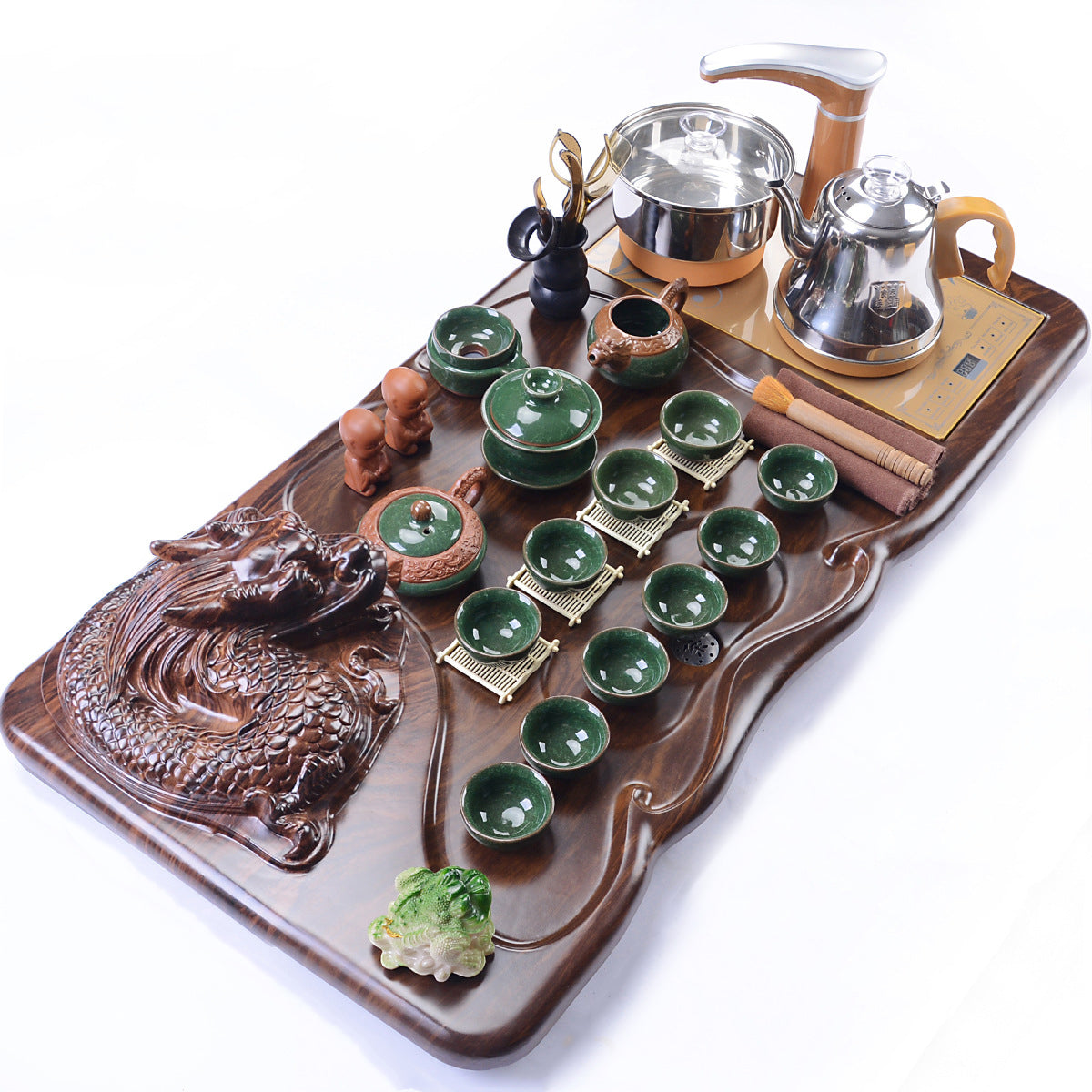 Kung Fu Tea Set Ice Crack Glaze Dragon Tray Induction