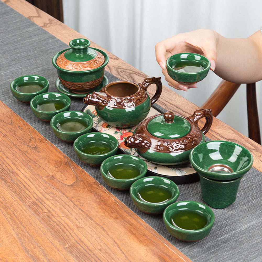 Kung Fu Tea Set Ice Crack Glaze Dragon Tray Induction