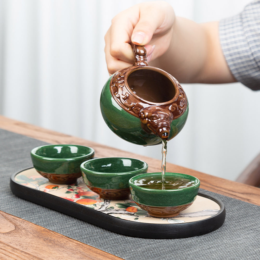 Kung Fu Tea Set Ice Crack Glaze Dragon Tray Induction