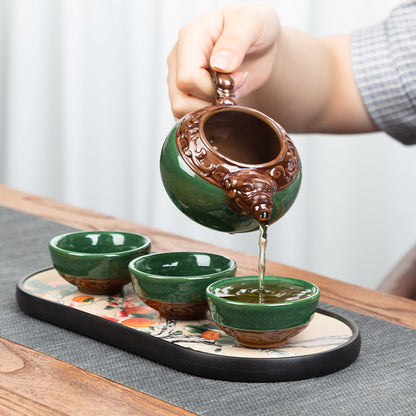 Kung Fu Tea Set Ice Crack Glaze Dragon Tray Induction