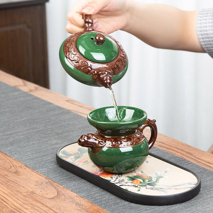 Kung Fu Tea Set Ice Crack Glaze Dragon Tray Induction