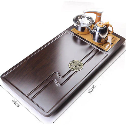 Gongfu Tea Set Tenmoku Glaze | Automatic Wood Tea Tray