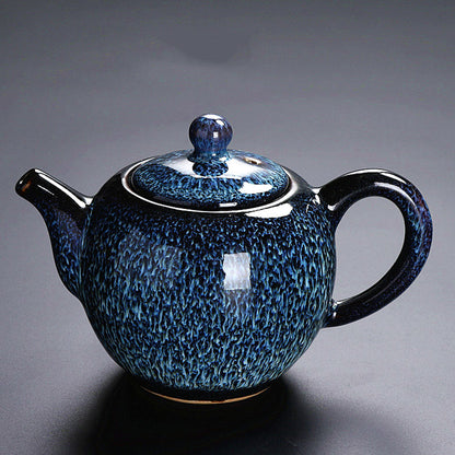 Gongfu Tea Set Tenmoku Glaze | Automatic Wood Tea Tray