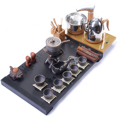 Gongfu Tea Set Stone Mill Retro | Auto Black Stone Tray