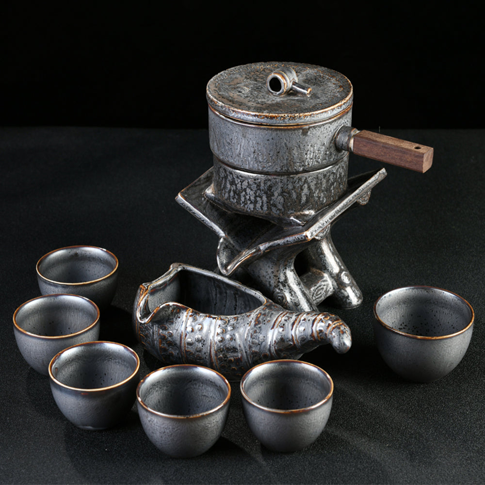 Gongfu Tea Set Stone Mill Retro | Auto Black Stone Tray
