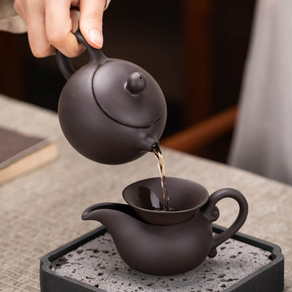 Gongfu Tea Set Yixing Purple Clay Wood Tray & Heater 30-Pc