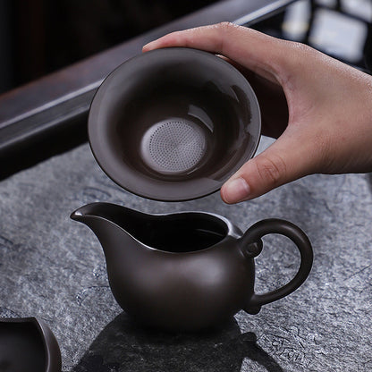 Gongfu Tea Set Yixing Purple Clay Wood Tray & Heater 30-Pc