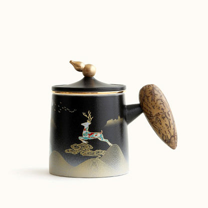 Tea Cup with Infuser & Lid – Silver Lining, Wood Handle