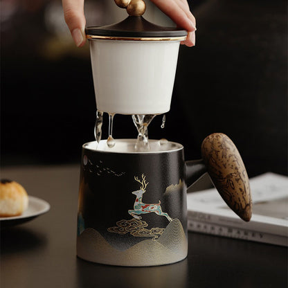 Tea Cup with Infuser & Lid – Silver Lining, Wood Handle