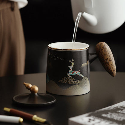 Tea Cup with Infuser & Lid – Silver Lining, Wood Handle