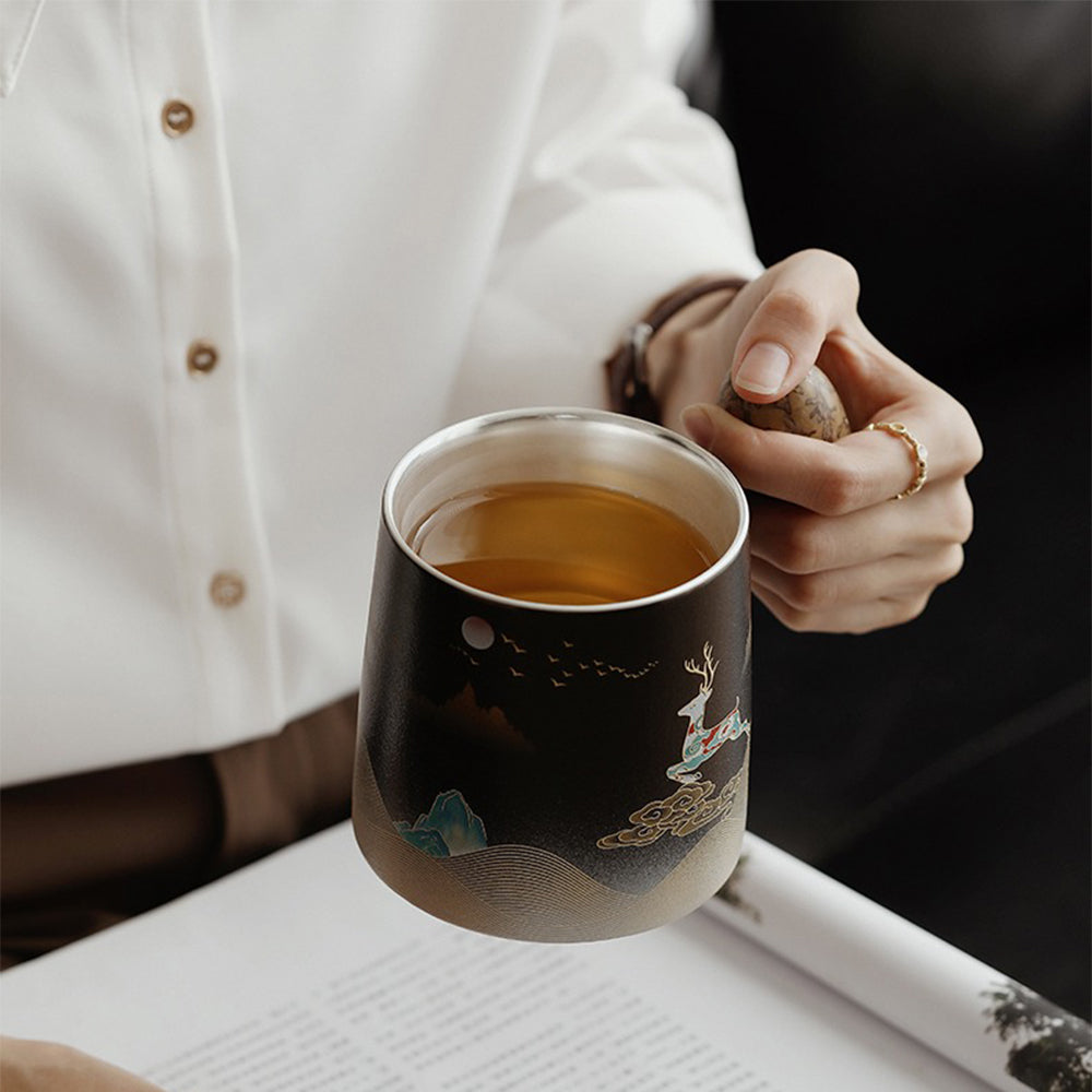 Tea Cup with Infuser & Lid – Silver Lining, Wood Handle