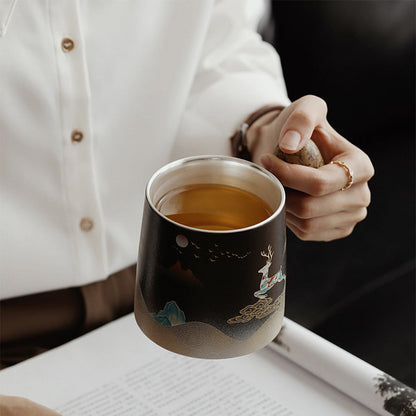 Tea Cup with Infuser & Lid – Silver Lining, Wood Handle
