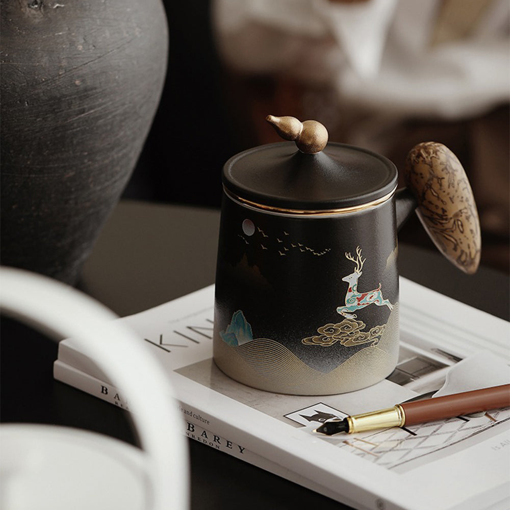 Tea Cup with Infuser & Lid – Silver Lining, Wood Handle