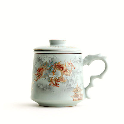 Ruyao Dragon Tea Cup | Gold Dragon Handle Infuser Pink Green